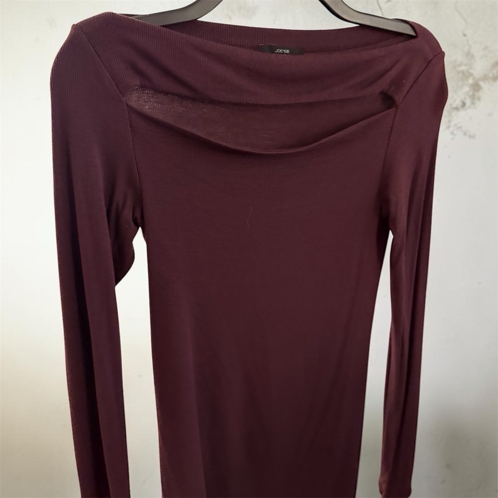 Long Sleeve Ribbed Boatneck Top - Deep Burgundy